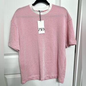 NWT Zara Men’s Pink / White Seersucker T-shirt
